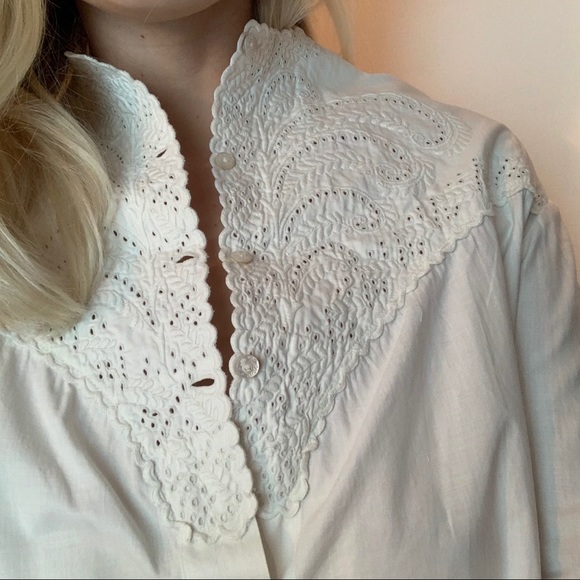 Edwardian White Cotton button up dress Embroidered - Picture 4 of 16